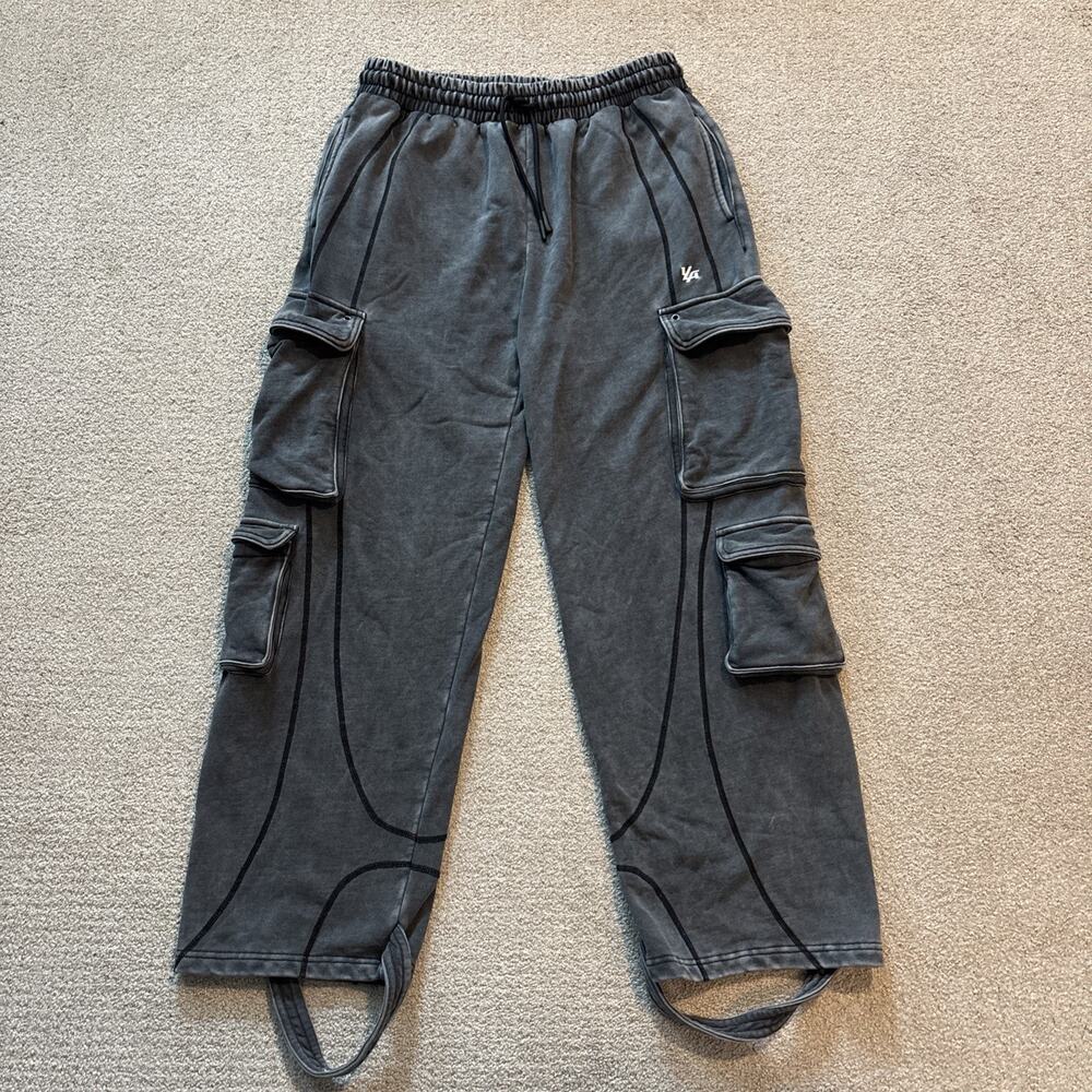 Young La Mens 2007 XX Strap Joggers Sweatpants Gray Cargo Embroidered Gym